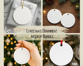 Christmas Ornament Mockup Bundle, White Ceramic Ornament Mockup Bundle, Circle Ornament Mockup Bundle, Canva Editable Template