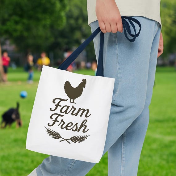 Rustic Farmhouse Canvas Tote Bag - Neutral Linen Style Grocery Bag - Farm Fresh Market Tote - Eco-Friendly Country Style Gift for Her
