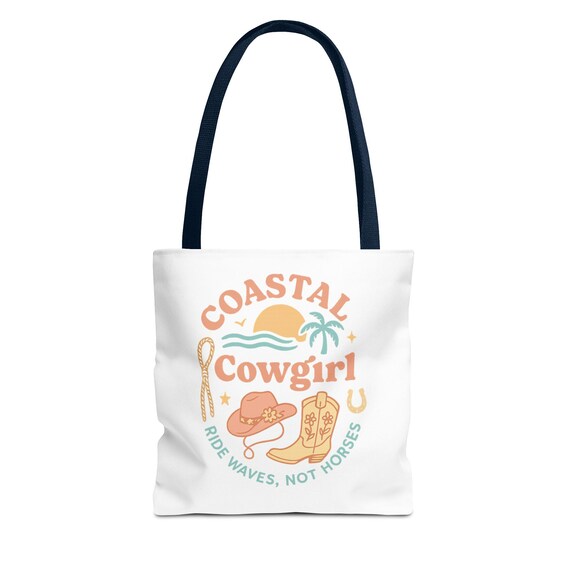 Coastal Cowgirl Canvas Tote - Boho Western Beach Bag - Summer Vacation and Weekend Market Tote