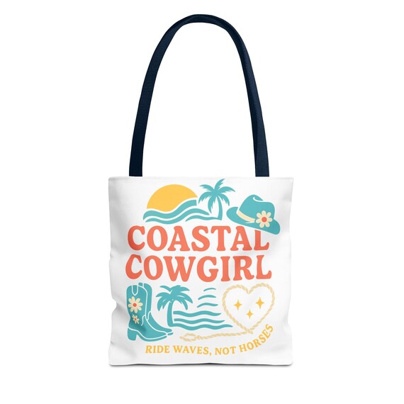 Coastal Cowgirl Tote Bag Retro Aesthetic | Western Beach Canvas Bag | Trendy Summer Cotton Tote Gift for Her | Yeehaw Groovy Bag