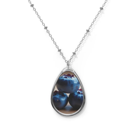 Blueberry Oval Necklace, Nature Jewelry, Fruit Pendant, Gift for Foodies, Unique Accessory for All Occasions
