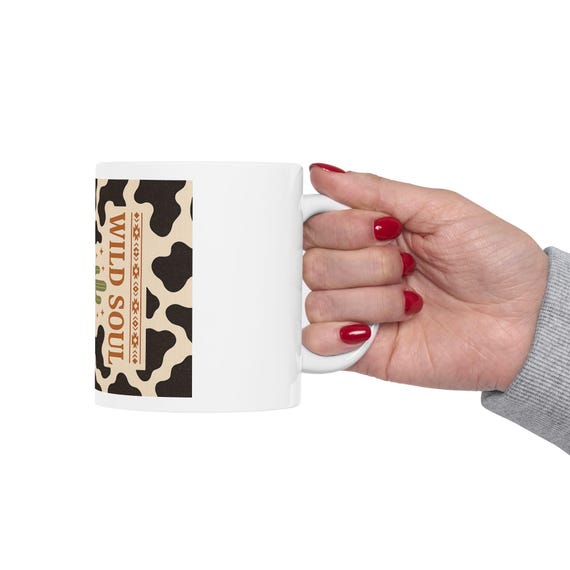 Western Cow Print Mug | Boho Aesthetic Coffee Mug | Cute Cowgirl Gift Idea | Vibe Canvas Co.