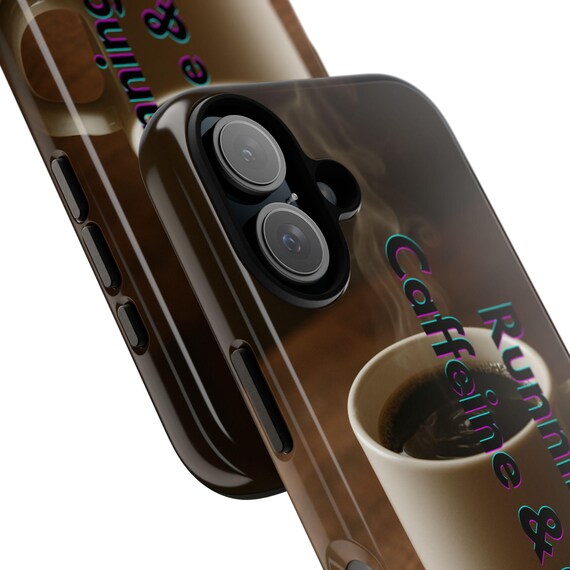 Coffee Lover Phone Case, Running on Caffeine & Chaos Mug Design, Customizable Tough Cases for Gifts, Unique Accessories