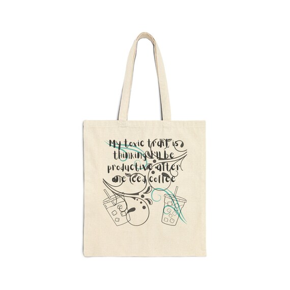 Funny Iced Coffee Tote Bag - Boba Lover Gift - Caffeine Quote Tote - Relatable Girl Tote - Gen Z Humor Bag - Daily Grind Bag