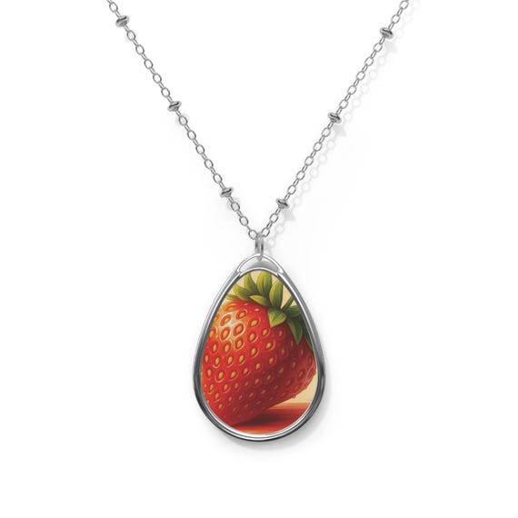 Strawberry Oval Necklace | Fruit Jewelry, Nature-Inspired Gift, Fun Accessory, Summer Vibes, Handmade Necklace