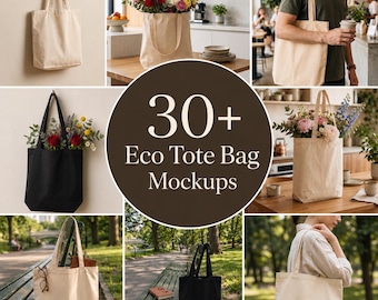 Eco-Tragetaschen-Mockup-Bundle Farben: Auster und Schwarz | Econscious EC8000 | Über 30 PNG-Mockups
