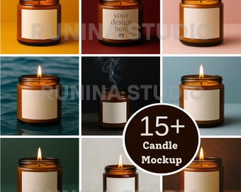 Amber Jar Candle Mockup Bundle: 15+ Product Branding Scenes (Digital Download)