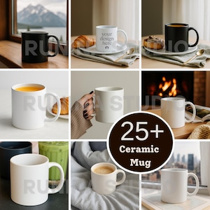 Ceramic Mug Mockup Bundle | 25+ Clean Minimal Scenes | 11oz White & Black Mugs | Instant Download