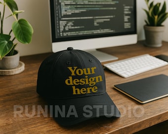 Maqueta de gorra clásica Yupoong: gorra en blanco y negro (descarga digital en JPEG)