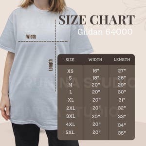 Tabella taglie Gildan 64000, Modello tabella taglie Gildan 64000, Taglie t-shirt Gildan, Tabella taglie unisex Gildan, Guida alle taglie G64000, Tabella taglie donna