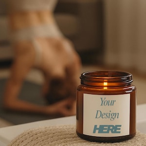 Jar Candle Mockup, 9 Oz Candle Mockups, Jar Candle Mockup, printify Candle Mockup,  Amber Glass Candle Label Mockup, Candle Mockup