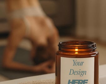Jar Candle Mockup: Amber Glass, Minimalist Lifestyle (JPEG Digital Download
