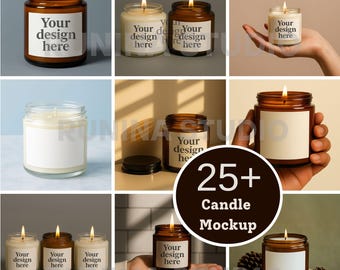 Jar Candle Mockup Bundle, 9 Oz Candle Mockups, Cozy Jar Candle Mockup, white Amber Glass Candle Mockup, Candle Mockup
