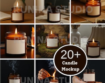 Jar Candle Mockup Bundle, 9 Oz Candle Mockups, Jar Candle Mockup, real photos Candle Mockup,  Amber Glass Candle Label Mockup, Candle Mockup