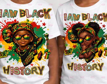 I Am Black History PNG, sublimatie zwarte jongensmeisje Juneteenth-shirt