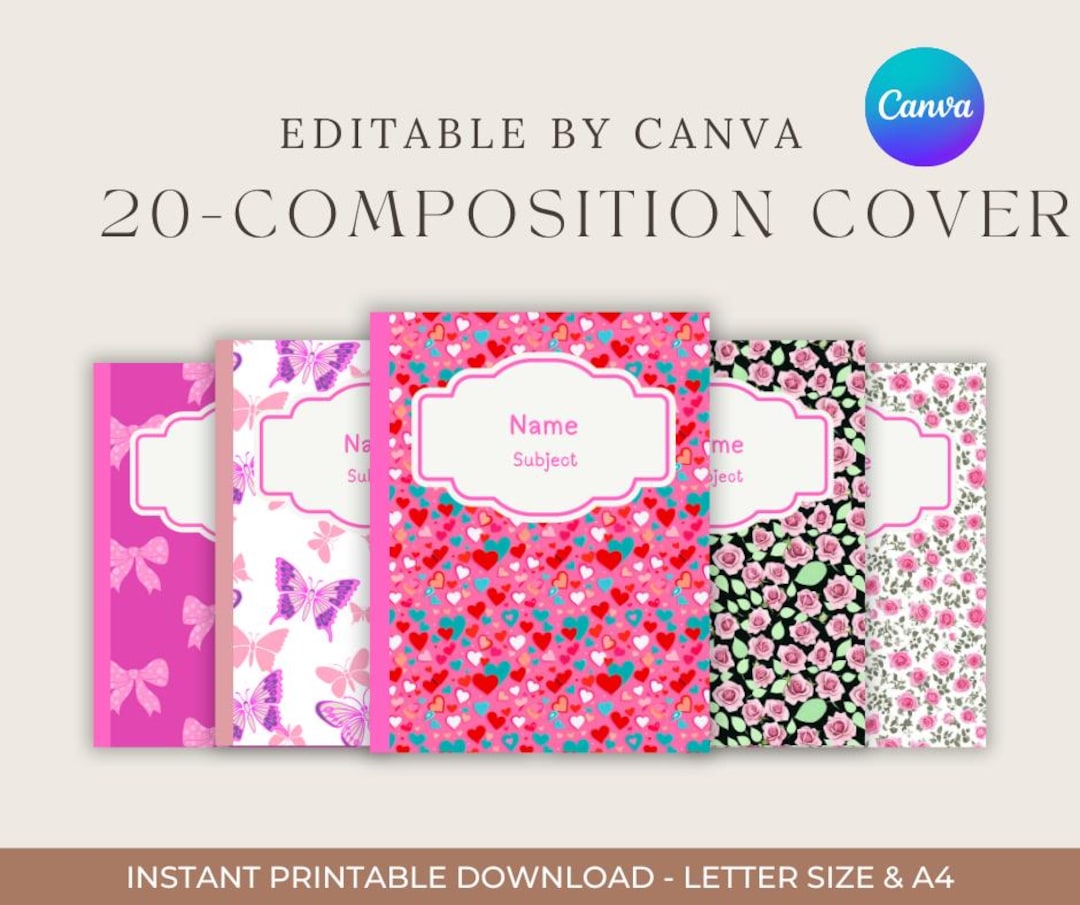 Editable Composition Book Cover Template: 20 Designs (canva Link