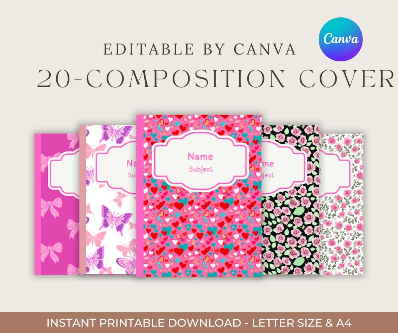 Editable Composition Book Cover Template: 20 Designs (canva Link ...