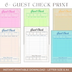 Blank Guest Check Print, Set of 6, Guest Check Wall Art, Gift Wall Art, Trendy Wall Art, Retro Wall Decor, Dorm Room Decor, Digital Download