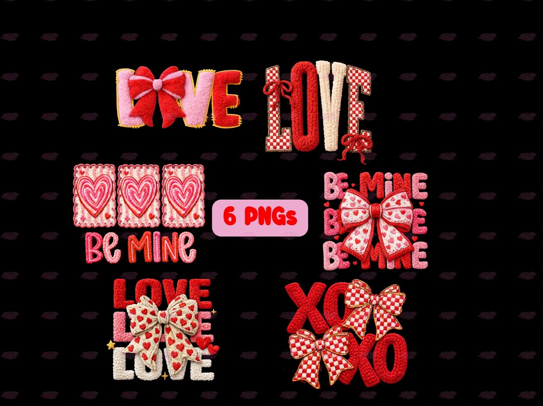 Valentines Day PNG Bundle Faux Yarn Latch Hook Yarn Bow Coquette ...