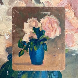 Pintura floral original vintage — Assinada e datada de 1981