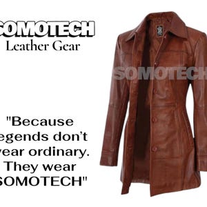 Women’s Long Brown Leather Coat – Vintage Style Trench Jacket,Button Closure,Warm Winter & Fall Outerwear  Elegant Handmade Gift by SOMOTECH