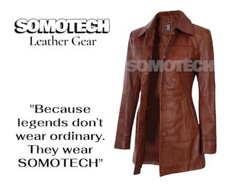 Vintage Brown Leather Trench Coat - Handmade Women's Winter Outerwear