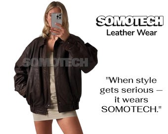 Oversized Brown Leather Bomber Jacket: Vintage Style