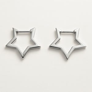 Gold/Silver Star Hoop Earrings for Women, Chunky Statement Hoops, Celestial Geometric, Jewelry Gift Idea, Celestial Earrings, Shine on Stage