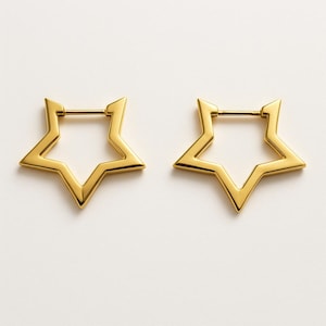 Gold/Silver Star Hoop Earrings for Women, Chunky Statement Hoops, Celestial Geometric, Jewelry Gift Idea, Celestial Earrings, Shine on Stage