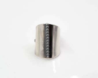 Large Sterling Silver Beaded Shield Ring