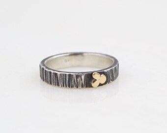 Silver Ring - 10k Gold - Hammer Textured Band - Sterling Silver