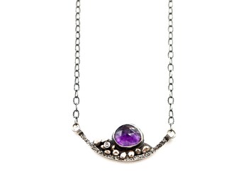 Sterling Silver Amethyst, White Sapphire and Ancient Bronze Necklace