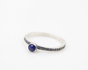 Lapis - Stacking Ring  - Hammer Textured Band - Recycled Sterling Silver