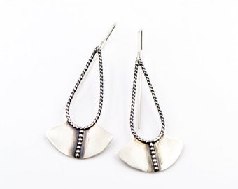 Beaded Shield Drop Sterling Silver Earrings