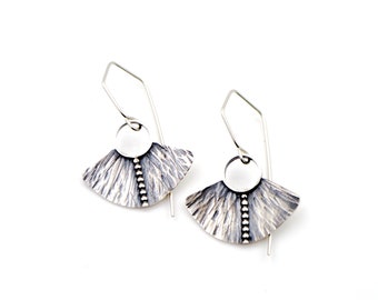 Beaded Hammered Shield Sterling Silver Earrings