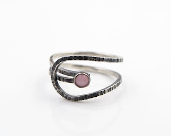 Sterling Silver - Pink Opal - Adjustable Ring