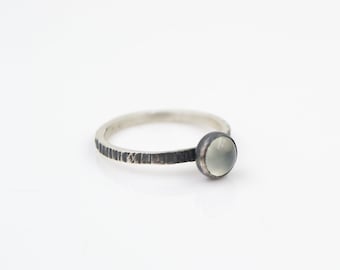 Chalcedony - Stacking Ring  - Hammer Textured Band - Recycled Sterling Silver
