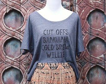 Willie Slouchy Tee, Skyline Fever, camiseta estampada a mano, Willie Nelson