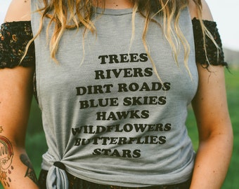 Great Outdoors Tank, Texas Tank Top, Hand Printed T Shirt, Skyline Fever, Country Roads