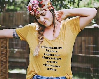 Change Makers Tee, Boho Tee, Hand Printed, Skyline Fever