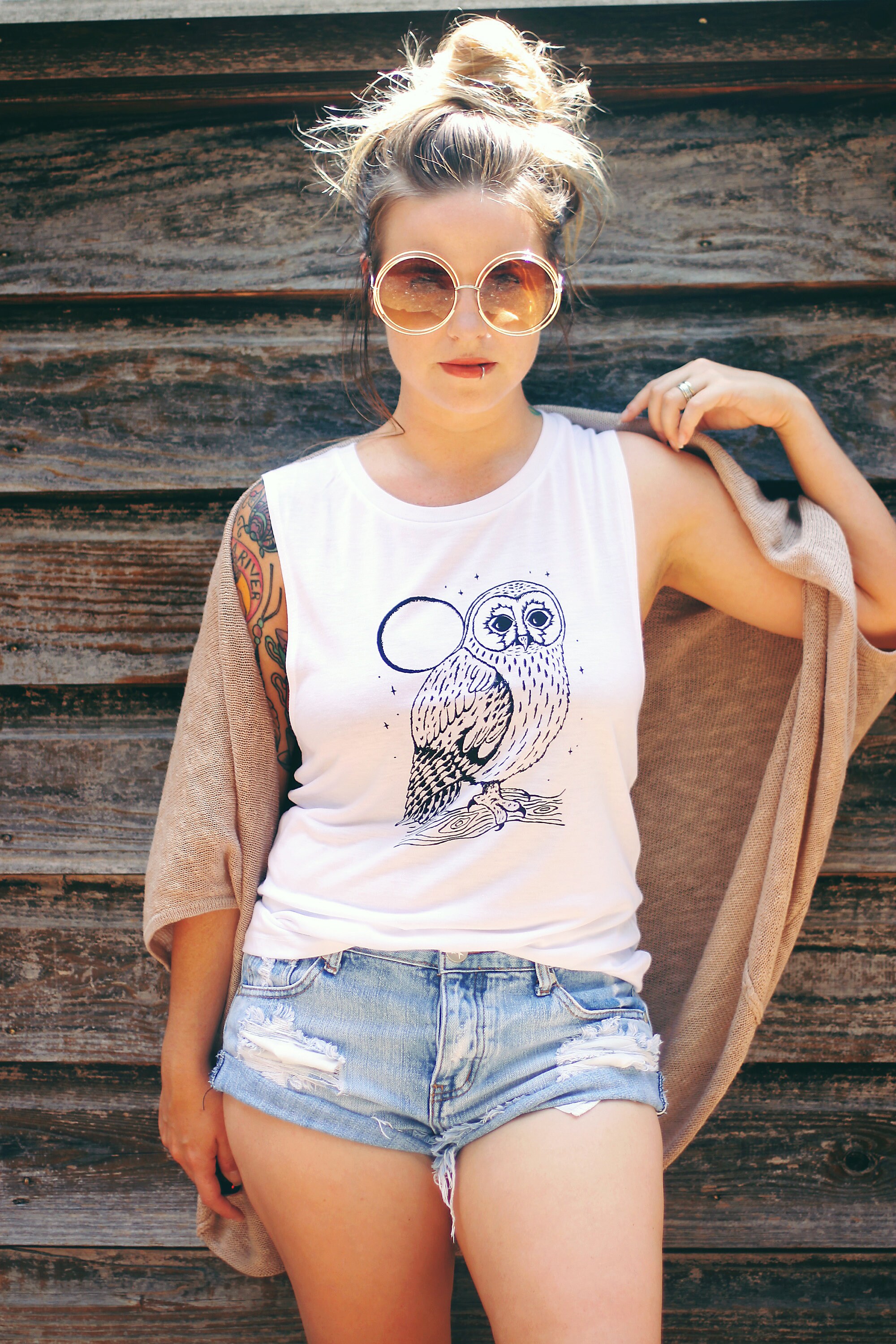Luna Owl Tank top, Nature Tank Top, Owl Tee, Hand Printed T Shirt, Skyline Fever