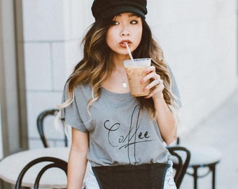 Coffee Dolman Tee, Hand Printed Shirt, Coffee Lover, Coffee Tshirt, Skyline Fever