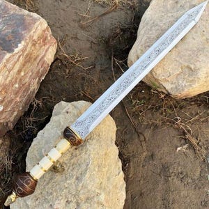Hand Forged Gladius Sword: Custom Engraved Roman Sword, Rosewood Handle