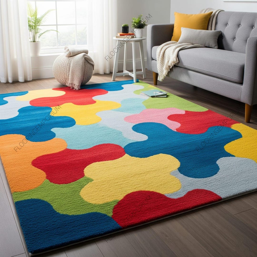 Modern Puzzle Rug Handtufted Wool Puzzle Rug: Modern Colorful Playroom Carpet - Etsy
