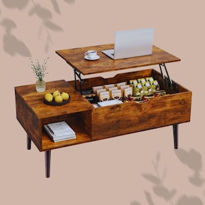 Lift-Top Coffee Table for Living Room with Hidden Storage & Adjustable Shelf – Vintage Style Wood Coffee Table