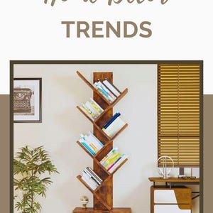 Tree Bookshelf with Drawer – Rustic Wooden Book Rack for Living Room or Bedroom Storage