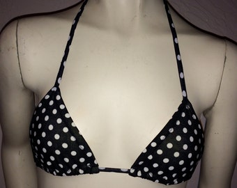 INDIE ATTIRE - String Bikini Top - Black and White Polka Dot