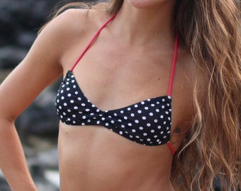 INDIE ATTIRE - The Hannah Top - Black and White Polka Dots w/Red Tie