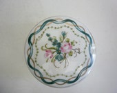 Vintage Italian Porcelain Trinket Box Hand Painted Italian Porcelain Small Box Flowers and Gold Trim