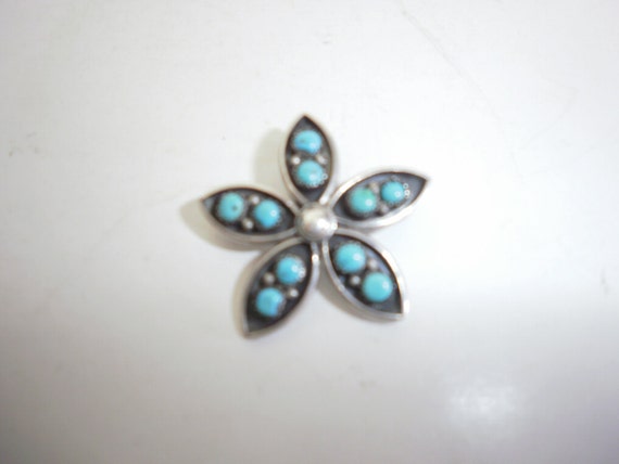 Vintage Sterling Silver Turquoise Pendant Pin Native American - Silver Turquoise Pendant Brooch